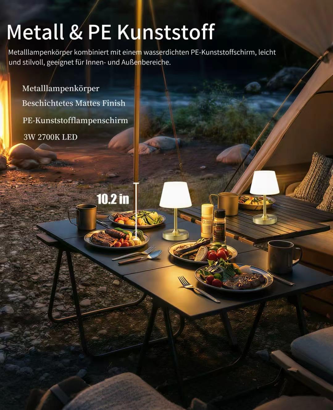 Lámpara de mesa LED inalámbrica, lámpara de ducha impermeable con batería de 4000 mAh, portátil, recargable, luz nocturna con regulador táctil para terraza, restaurante y baño (dorado)
