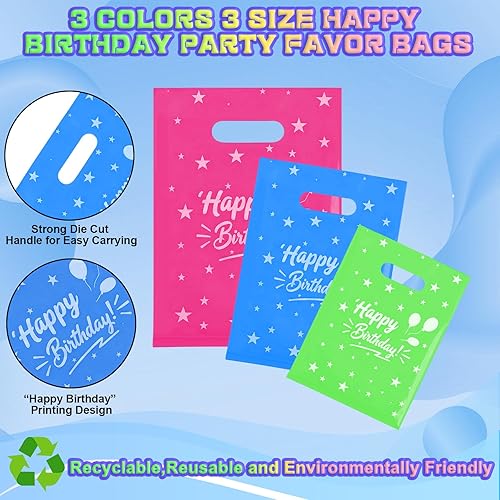 Miniatura 4 de QLOUNI 300 bolsas de recuerdo de fiesta, 3 tamaños, bolsas de feliz cumpleaños para pequeñas empresas, bolsas de regalo de cumpleaños a granel,