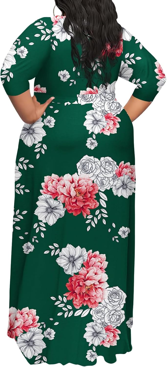 Plus Size Dress for Women - 3/4 Sleeve V-Neck Maxi Dress for Women with Belt and Pockets (2XL-6XL - Image 3