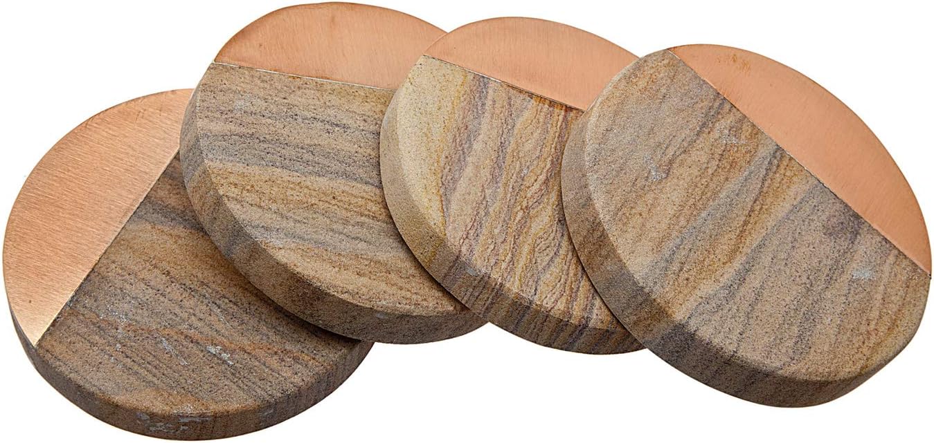 Review Godinger Coasters for Drink Spill Tabletop Protector - Rainbow Sandstone Wood- Set of Four