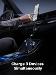 UGREEN 30W 3-Port USB Chargeur de voiture C, Adaptateur de voiture double type C, Type C A iPhone Chargeur de voiture, PD/QC 3.0 Accessoires de voiture compatibles pour iPhone 17 16 15 Pro Max, Pixel 10 9 8, Galaxy S25 S24 S23, iPad