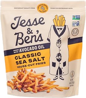 Jesse & Ben's Classic Sea Salt Fries with Avocado Oil - Gluten-Free, Vegan, Non-GMO Frozen Potatoes | Crispy Air Fryer Snack, Seed Oil Free