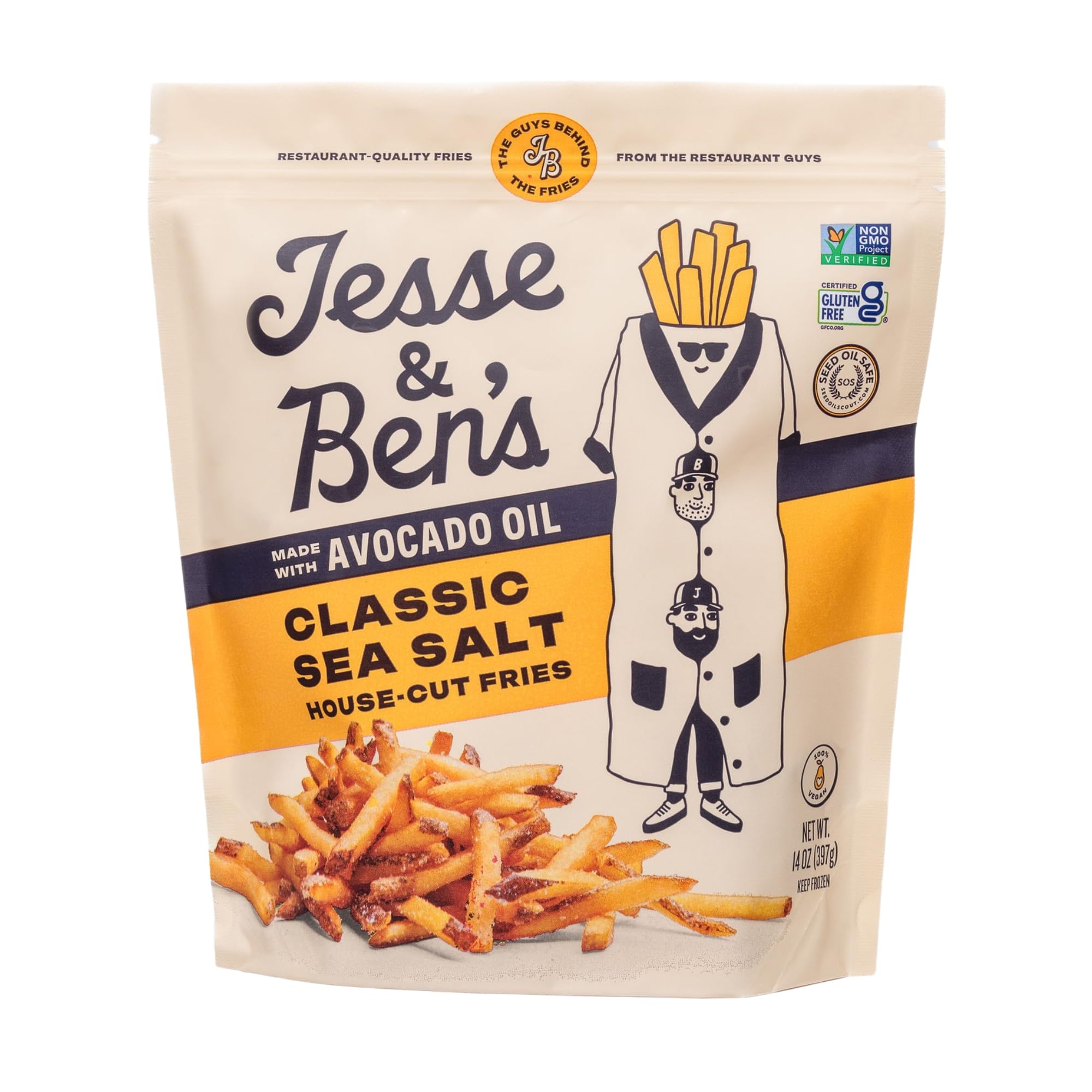 Jesse Bens Classic Sea Salt Fries Made with Avocado Oil Gluten-Free Non-GMO Vegan Frozen Potatoes Healthy Snack with