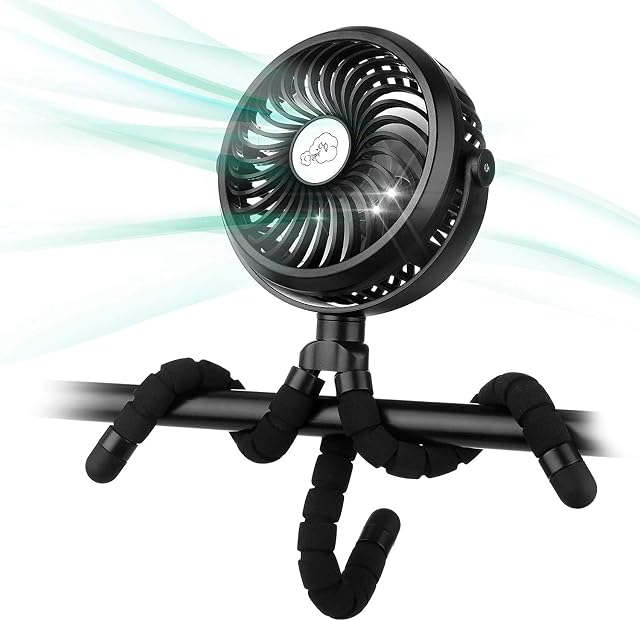 Winique Stroller Fan,2600mAh Battery Powered Car Seats Clip-on Fan Ultra Quiet 3 Speed 360° Rotatable Personal USB Desk Fan with LED Lights for Car/Stroller/Bike/Camping/BBQ/Gym