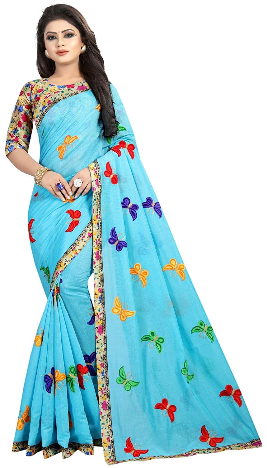 Prutha FashionWomen's Chanderi Saree With Blouse Piece