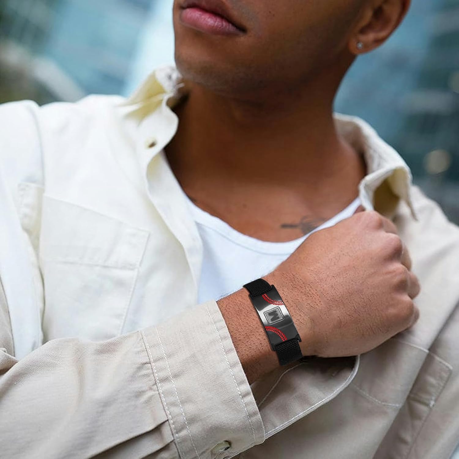 Baseball Initial A-Z Bracelet for Boys Men, Stainless Steel Personalized Baseball Gift for Men, Adjustable band Letter Bracelets Valentines Day Birthday Graduation Jewelry Gifts for Him - Image 2