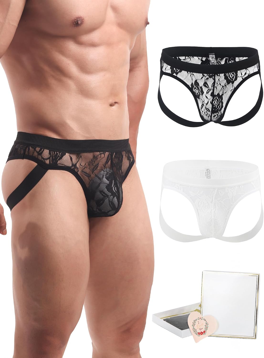 ohyeahlady Mens Lace Thong Underwear Briefs Sexy Sheer Mesh 3D Pouch Low Rise Comfortable Men's Thong Underwear Panties