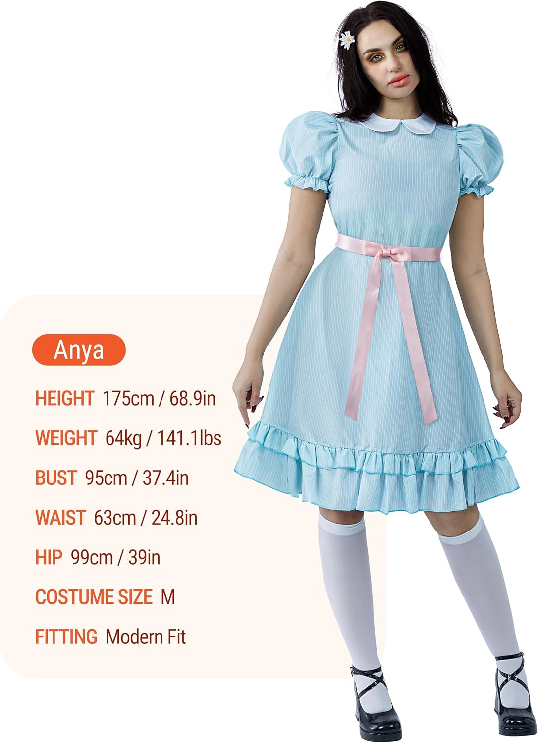 Spooktacular Creations Creepy Twins Costume for Women, Blue Puff Sleeve Creepy Doll Dress, Halloween Costume for Women Adult