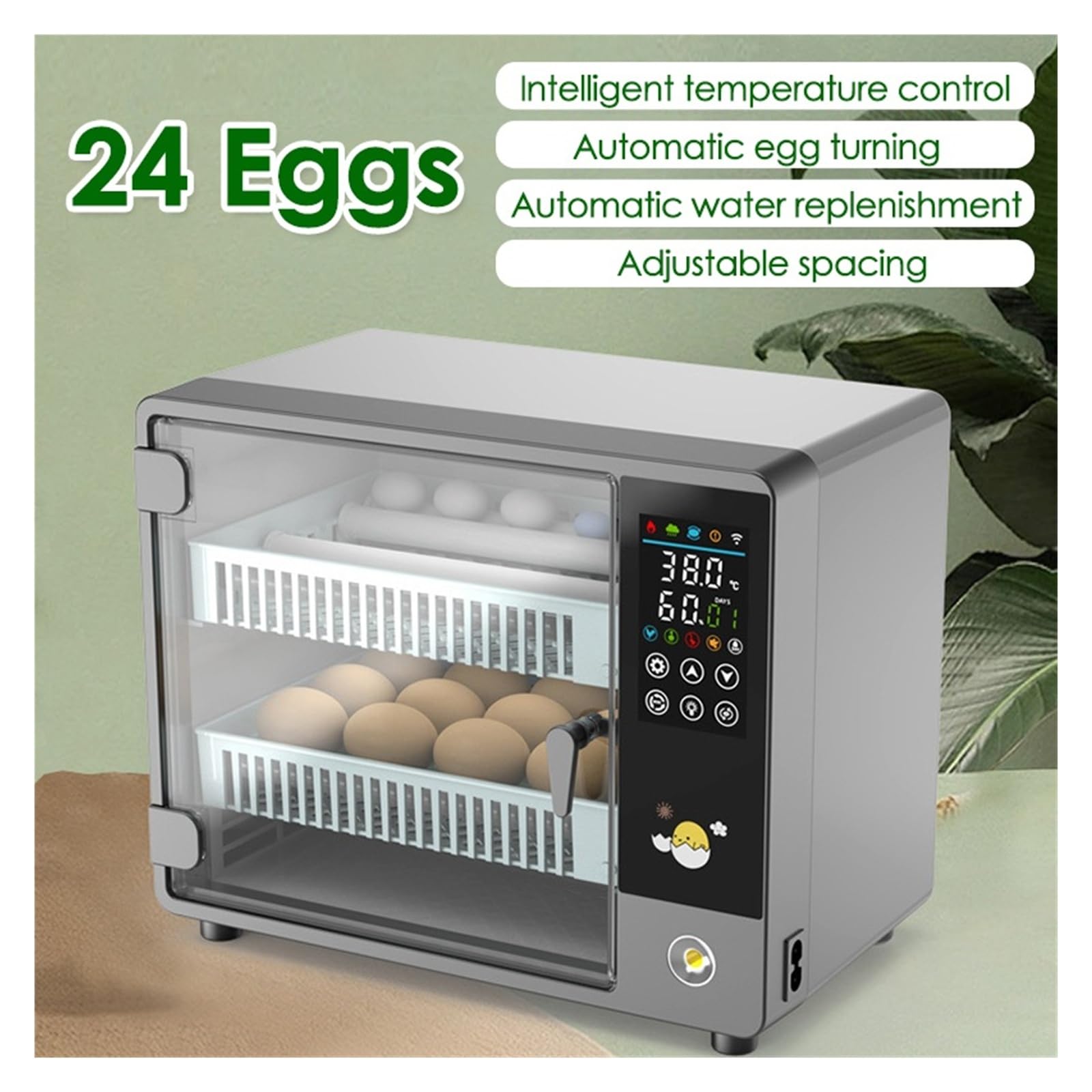 Incubadora giratoria automática de 24 huevos, Control de temperatura táctil, máquina for incubar pollo, pato, codorniz y aves