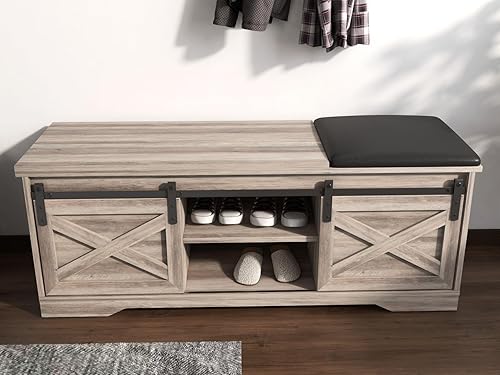 Miniatura 6 de LKeKe Banco de basura moderno de 47 pulgadas para puerta corrediza en X con cojín de almacenamiento para dormitorio pasillo sala de estar zapatos