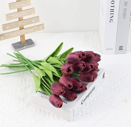 Miniatura 10 de IPOPU Tulipanes rosados, 24 piezas de tulipanes de tacto real, tulipanes rosados falsos, flores artificiales para decoración del hogar, ramo de