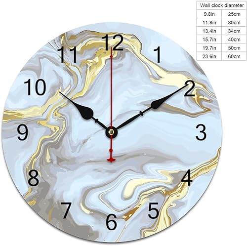 Miniatura 2 de Reloj de pared de lujo de mármol dorado, funciona con pilas, reloj redondo silencioso sin tictac de 12 x 12 pulgadas para decoración del hogar,
