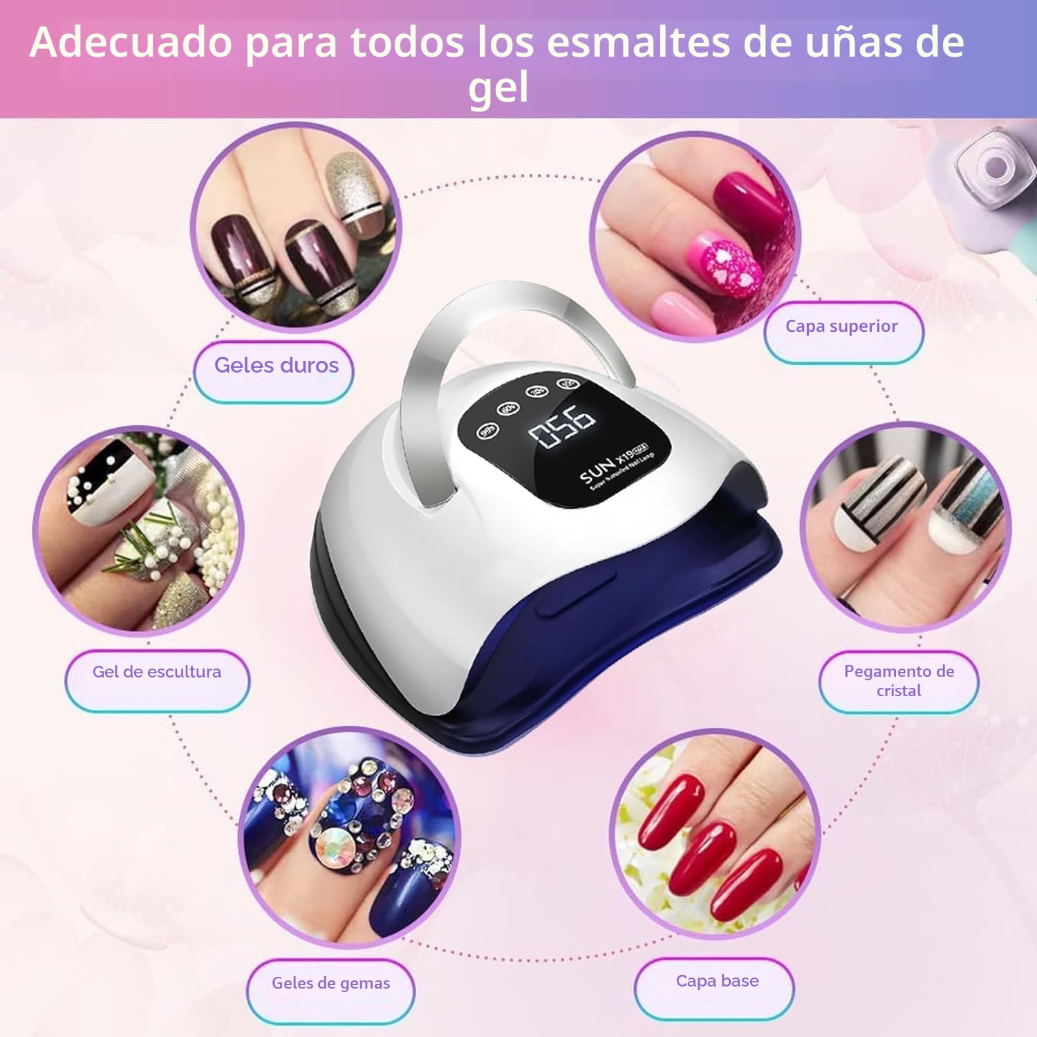 Lámpara de uñas LED UV de 320 W, secado rápido de uñas con 72 cuentas LED, pantalla táctil LCD, 4 ajustes de temporizador, sensor automático, protección de alta temperatura