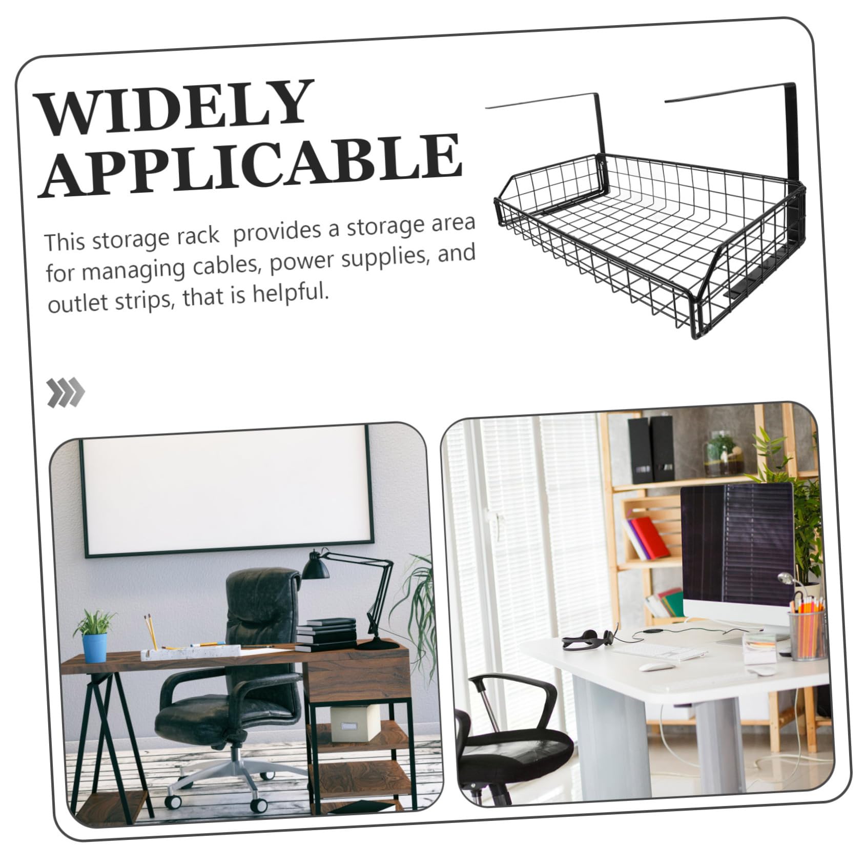 Hohopeti Organizzatore di Cavi da Scrivania, Cable Organizer Box in Ferro, Riutilizzabile, Nero, per Office e Under Desk, Ordine per Cavi