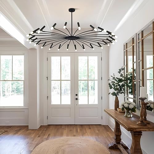 Miniatura 7 de Extra Large Modern Chandeliers High Ceiling Chandelier Mid Century Modern Sputnik Chandelier Black Sputnik Flush Mount Ceiling Light Contemporary