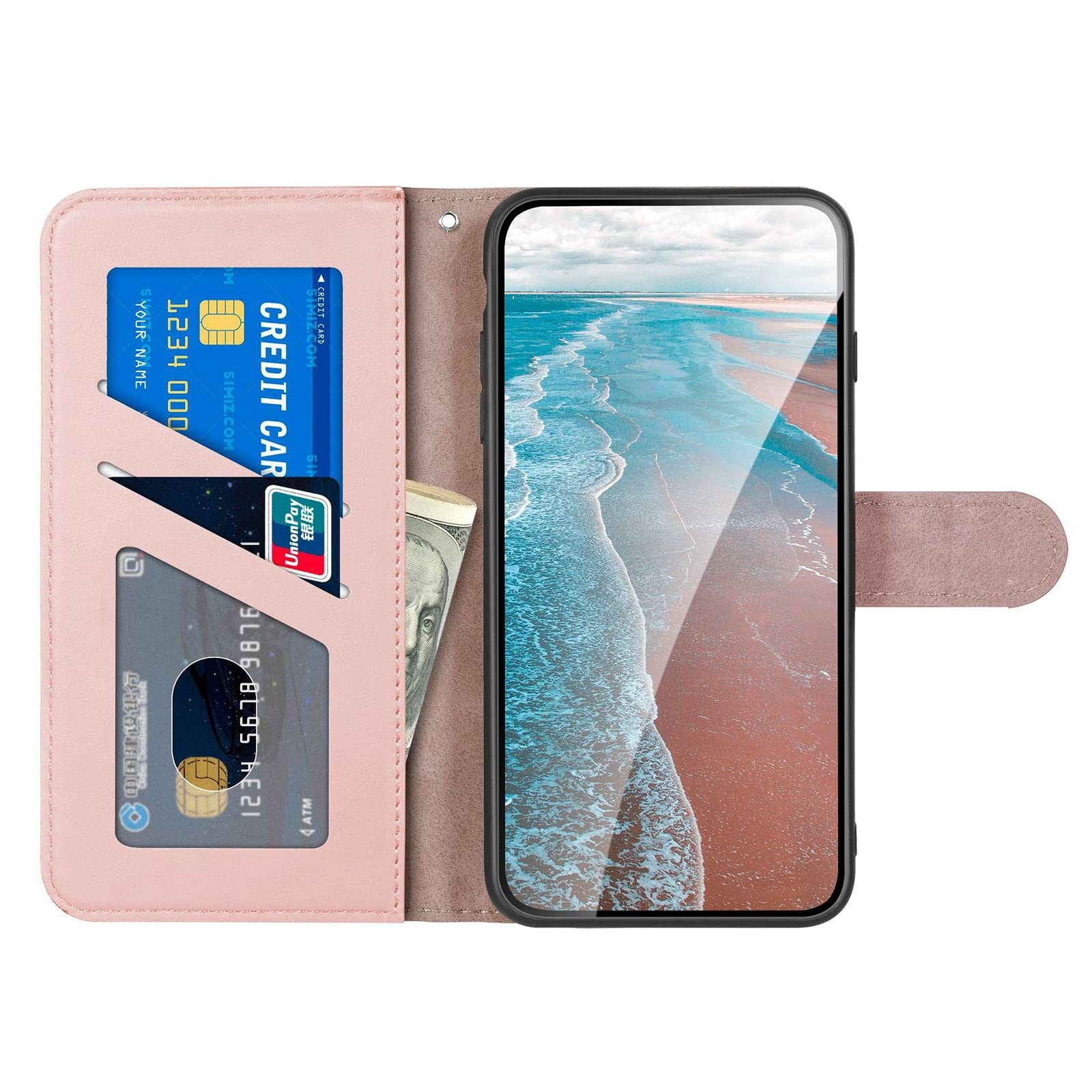 Etui do Samsung Galaxy S22/S22 Plus/S22 Ultra, wytłaczany jeleń skóra PU, portfel etui z przegródkami na karty podpórka, magnetyczne etui na telefon z klapką, różowe, S22 6,1"
