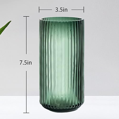 Miniatura 2 de Muyan Jarrón de cristal de 7.5 pulgadas para flores, florero vertical a rayas, decoración moderna de escritorio, arreglo de flores, plantas