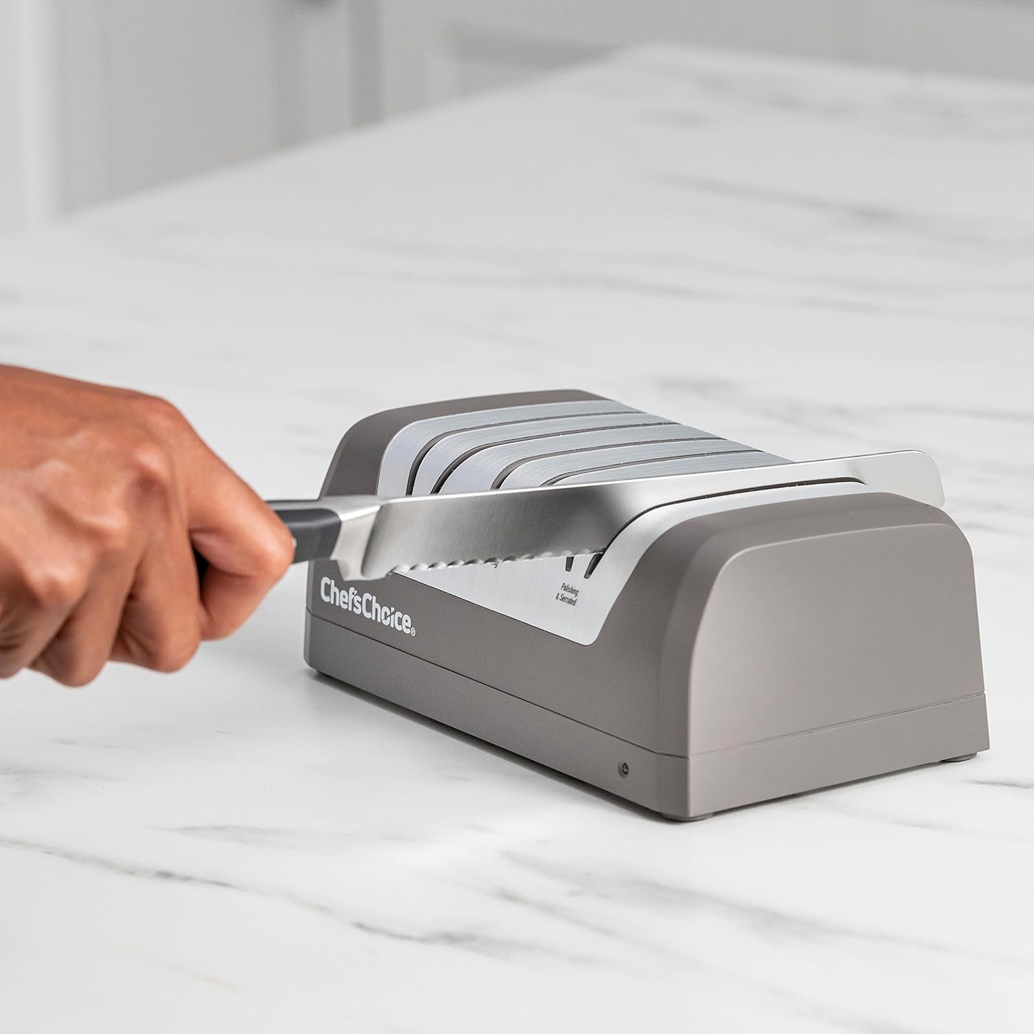 Chef'sChoice Electric Knife Sharpeners with Rechargeable Battery for 20-Degree Straight and Serrated Knives using 100-Percent Diamond Abrasives, 3-Stage, Gray 20-Degree 3-Stage
