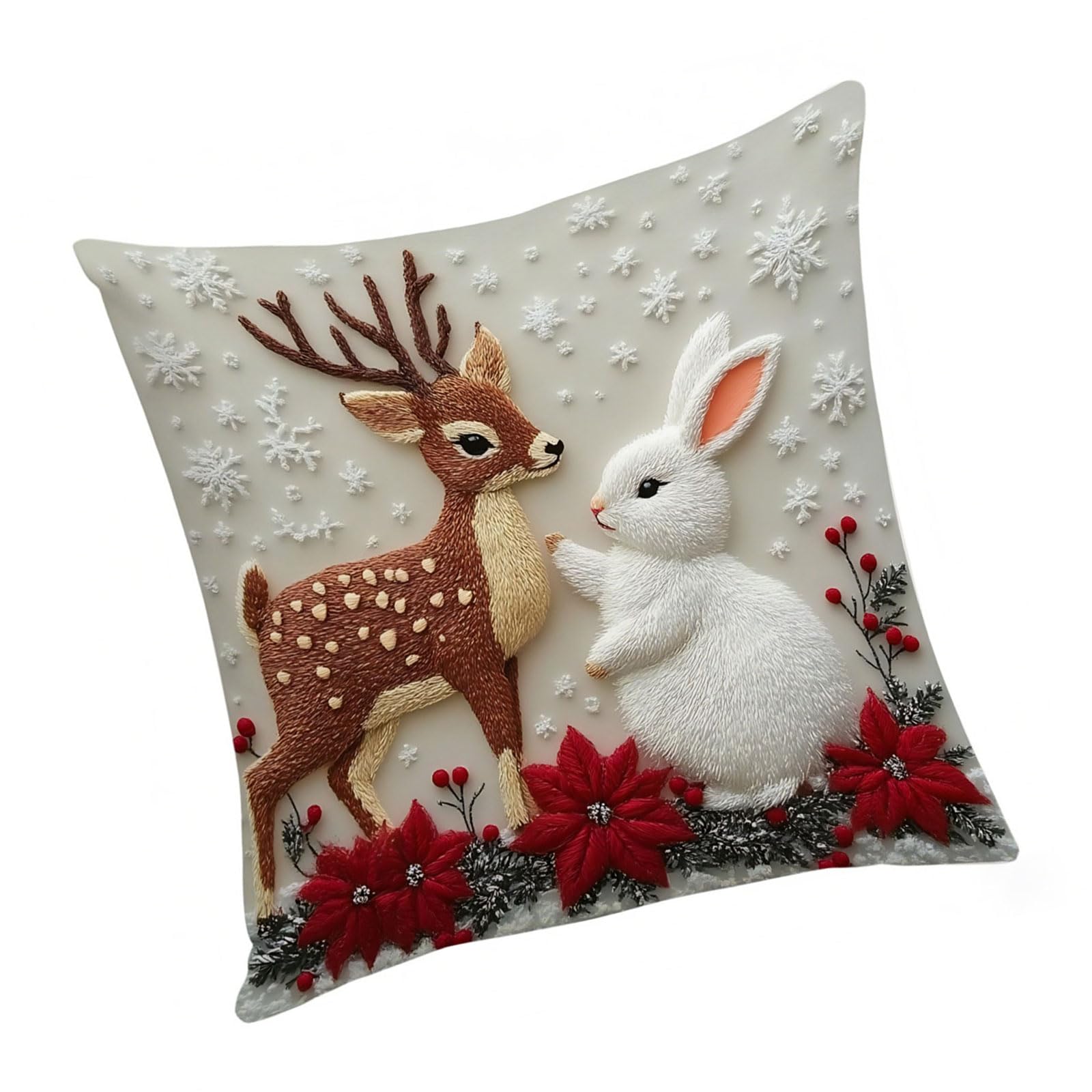 Holiday Pillow Case with Festives Deer Rabbits Santa Pattern Christmas Cushion Cover for Seasonal Sofa Bed Decoration Festives Christmas Deer Santa Rabbits Printed Linen Pillow Case Decorative Square