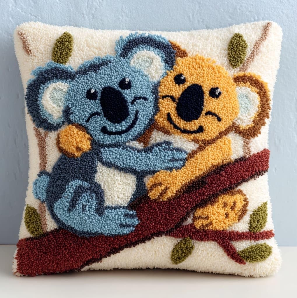 WallustrioaW Latch Hook Pillowcase Kits 17x17in,Two Koalas
