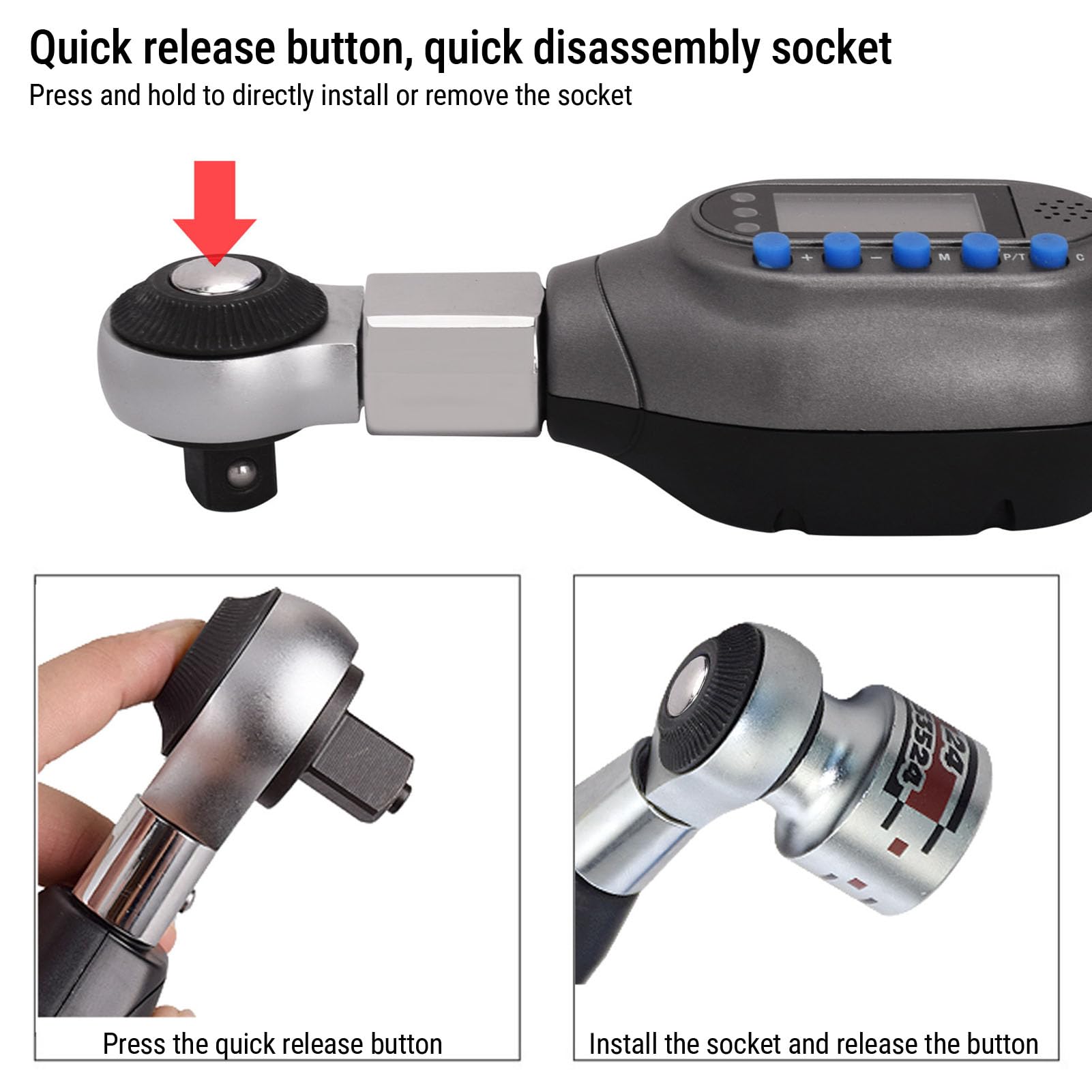 Fafeicy Llave Dinamométrica Digital 1/4 Pulgada, Cabezal Intercambiable