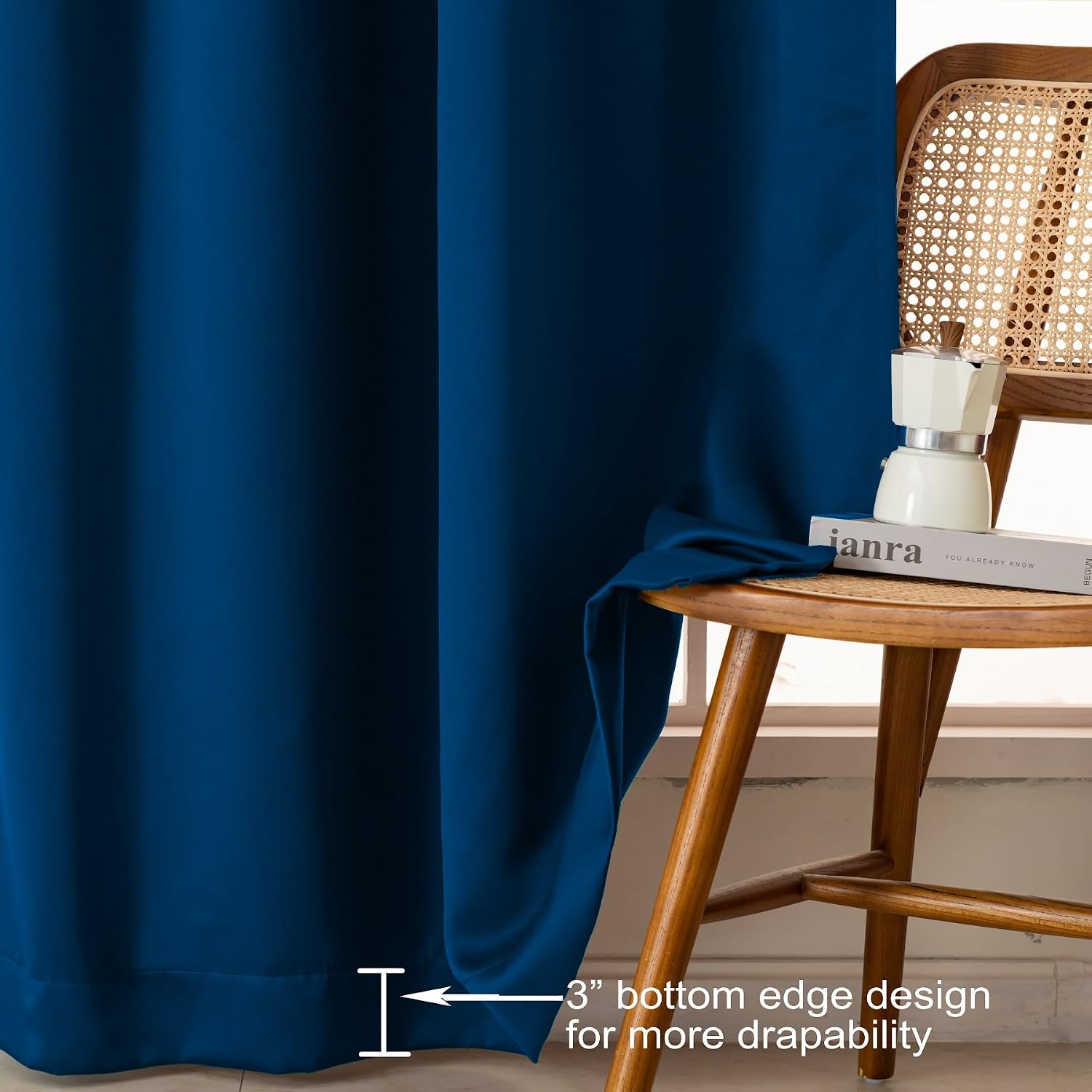 Pickluc Blackout Curtains 84 Inches Long 2 Panels, Black Out Drapes for Bedroom or Living Room, Back Tab and Rod Pocket Top, Set of Two, Classic Blue, 52" Wide and 84" Length. image 5