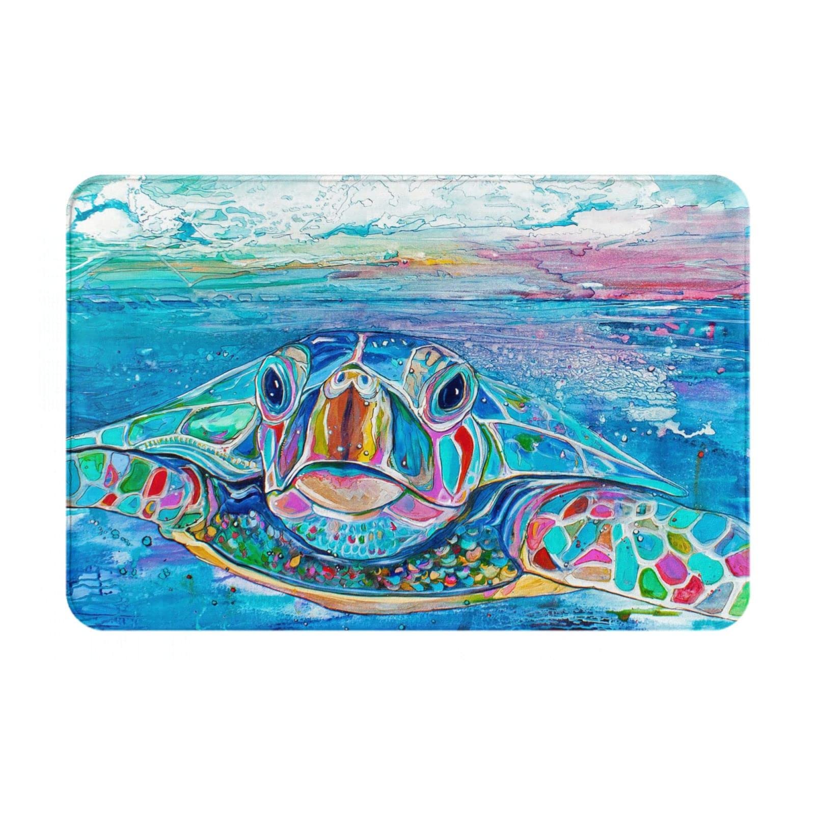 Sea Turtle Door Mat Durable Welcome Mats Outdoor Indoor Non-Slip Doormat for Entryway Floor Mat for Yard/Garage/High Traffic Areas (23.6 X 15.7 Inch)