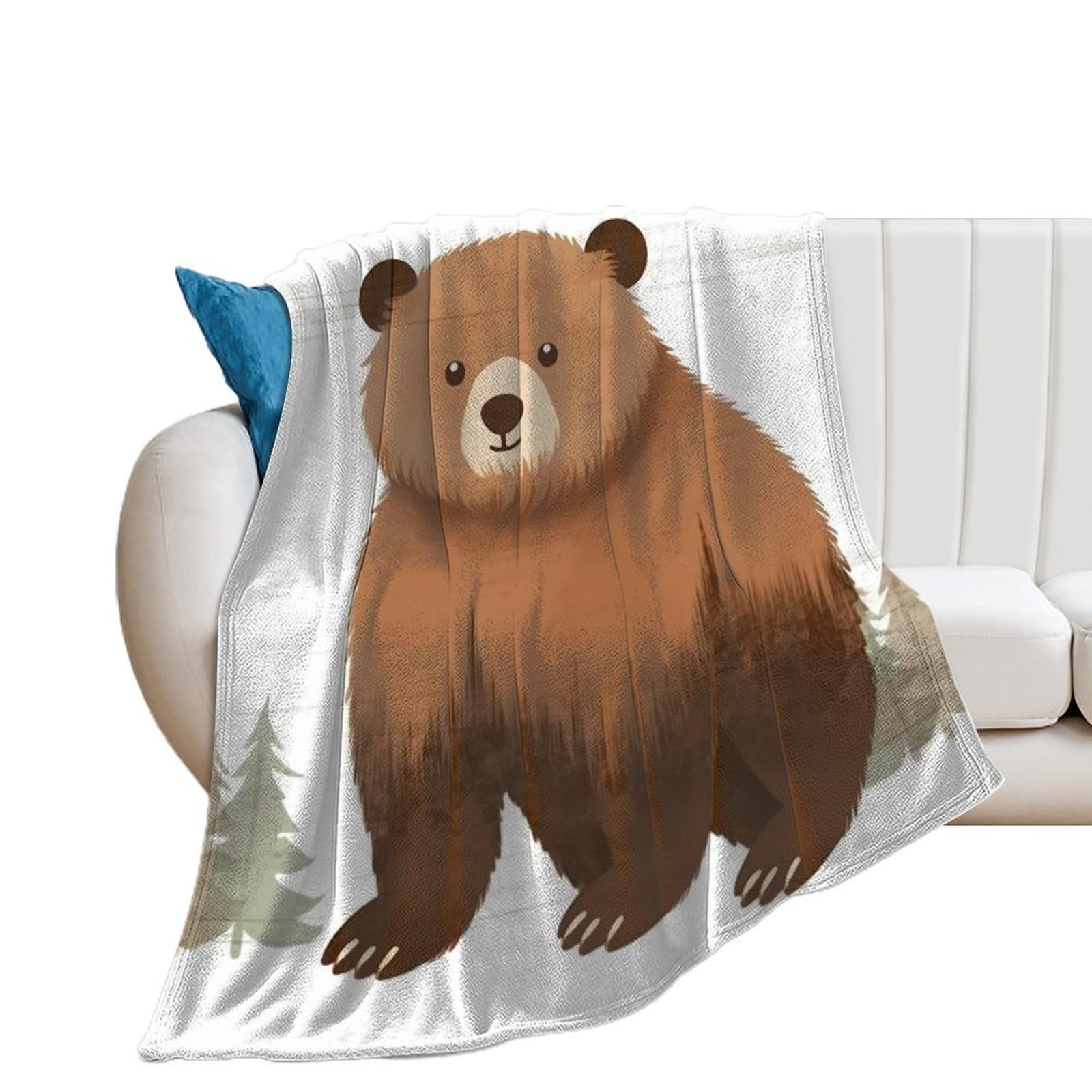 Couverture en flanelle ours 150x200 cm - Plaid doux imprimé animal toutes saisons pour lit et canapé