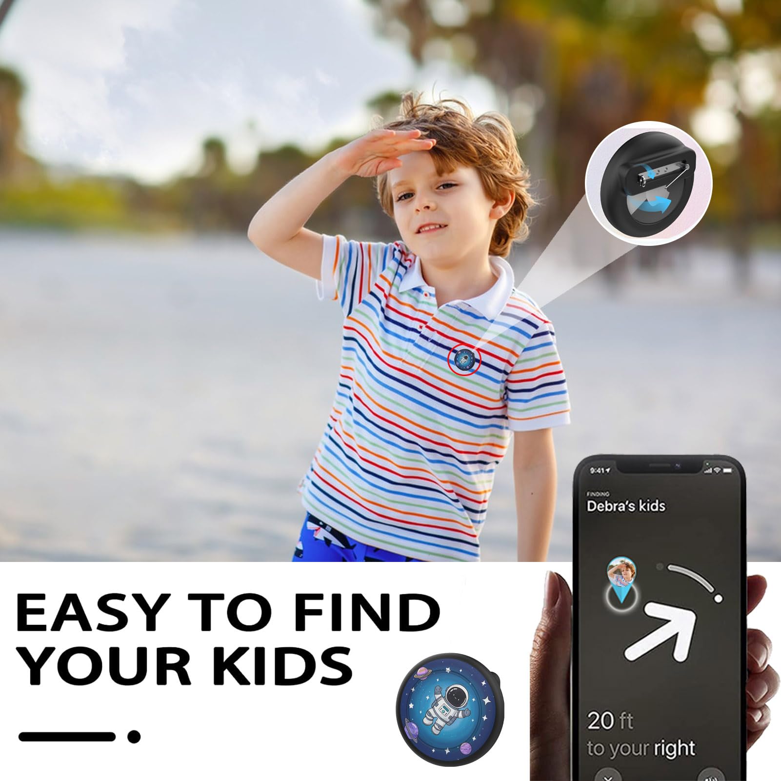 Dingfeiyu Airtag Holder Hidden, Custodia Airtag Nascosta con Spilla per bambini, anziani, animali domestici, zaini, bagagli - 3