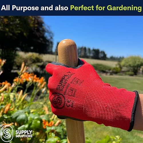 Miniatura 4 de Supply Solutions Cubierta de poliéster calibre 13 con látex arrugado en la palma sumergida guantes de trabajo de seguridad para paisajismo, almacén,