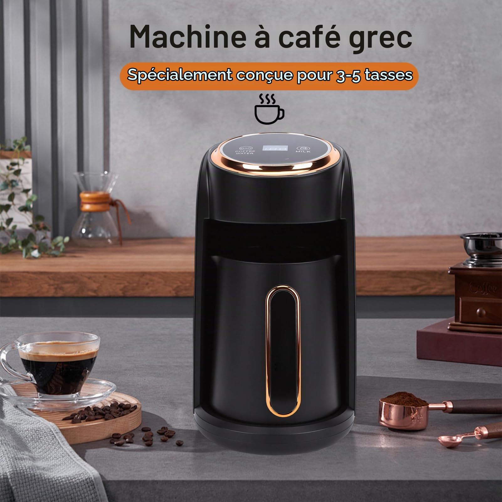 Irishom Machine à café Turque Automatique Türk Kahve Makinesi avec Système de Vapeur de 600 W et Arrêt Automatique, Parfaite pour 3 à 5 Tasses Perfect Türk Kahve