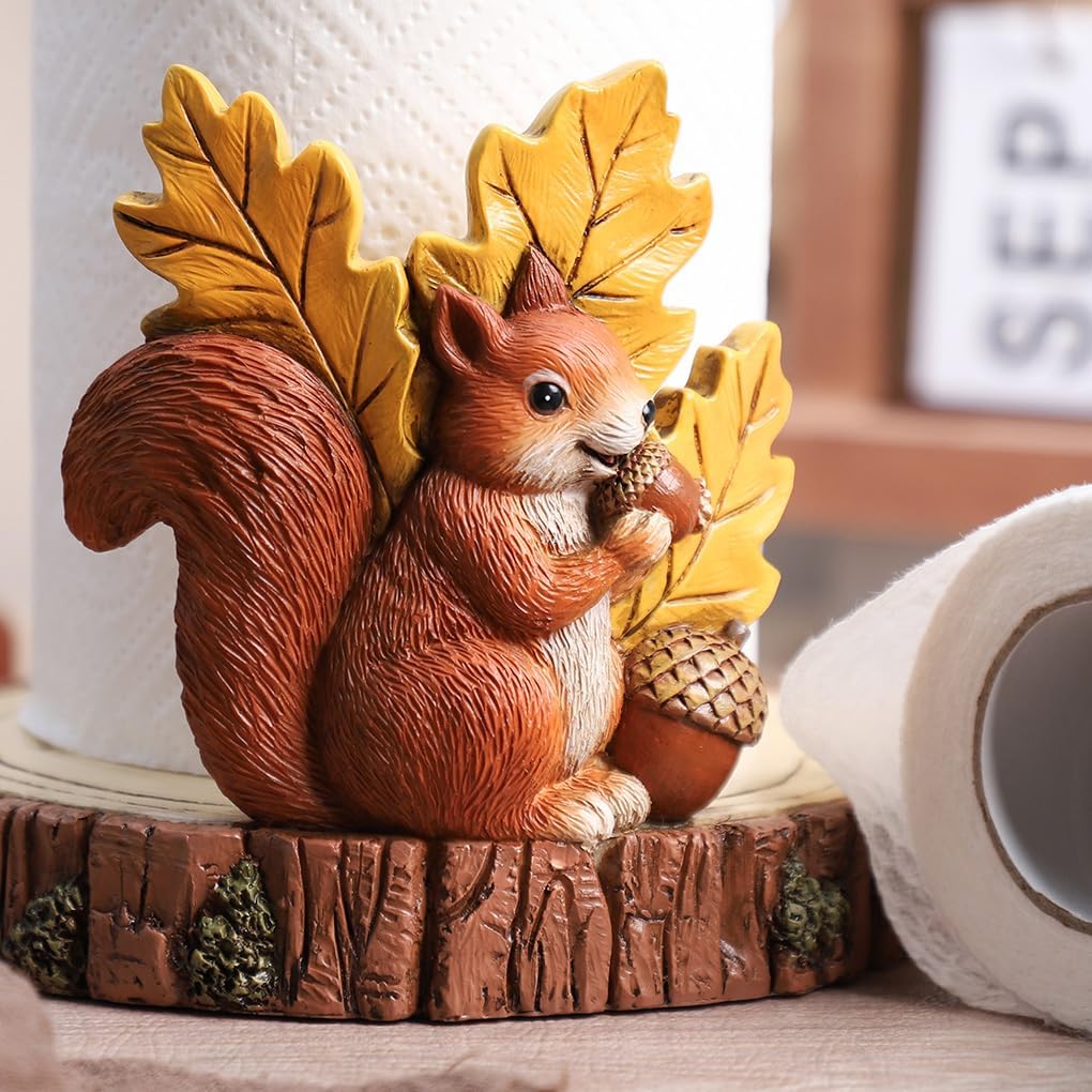WAIT FLY Squirrel and Acorns Pattern Paper Towel Holder Stand Resin Tissue Stand Roll Holder for Kitchen Countertop Office