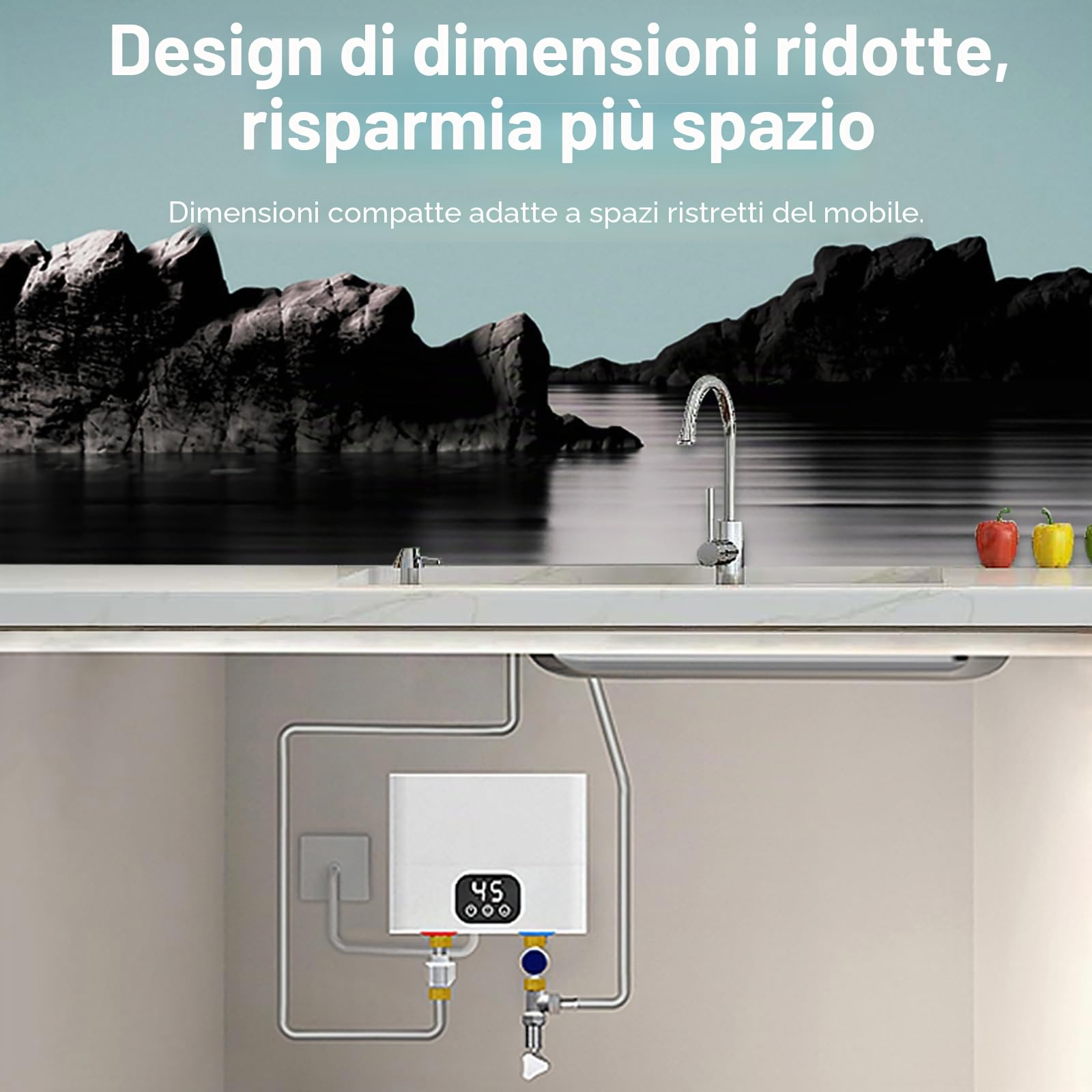 Scaldabagno Elettrico Istantaneo 220v 5500w Scaldacqua Istantaneo a Parete Mini Scaldabagno Istantaneo Elettrico con Display LED Della Temperatura Scaldabagni Elettrici per Cucina e Bagno (Quadrato)