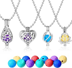 Blulu 4 Pcs Aromatherapy Essential Oil Diffuser Necklace Set for Women and Men