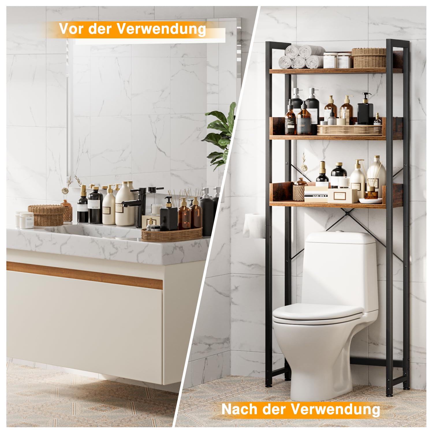 APPOLYN Toilettenregal, 3-stöckiges Waschmaschinenregal, Wc Regal, Multifunktional Badezimmerregal, Regal Über der Toilette, für Badezimmer, Platzsparend, Vintagebraun