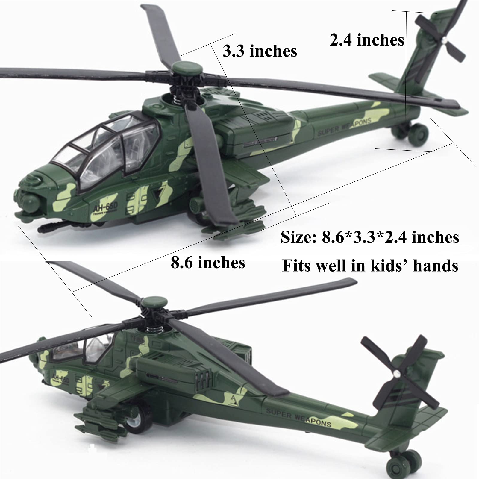 Helicóptero militar con luces y sonidos, modelo de la Fuerza Aérea fundida a presión, regalo de cumpleaños y Navidad para niños y niñas, bono con 2 figuras de acción de hombres del ejército 7
