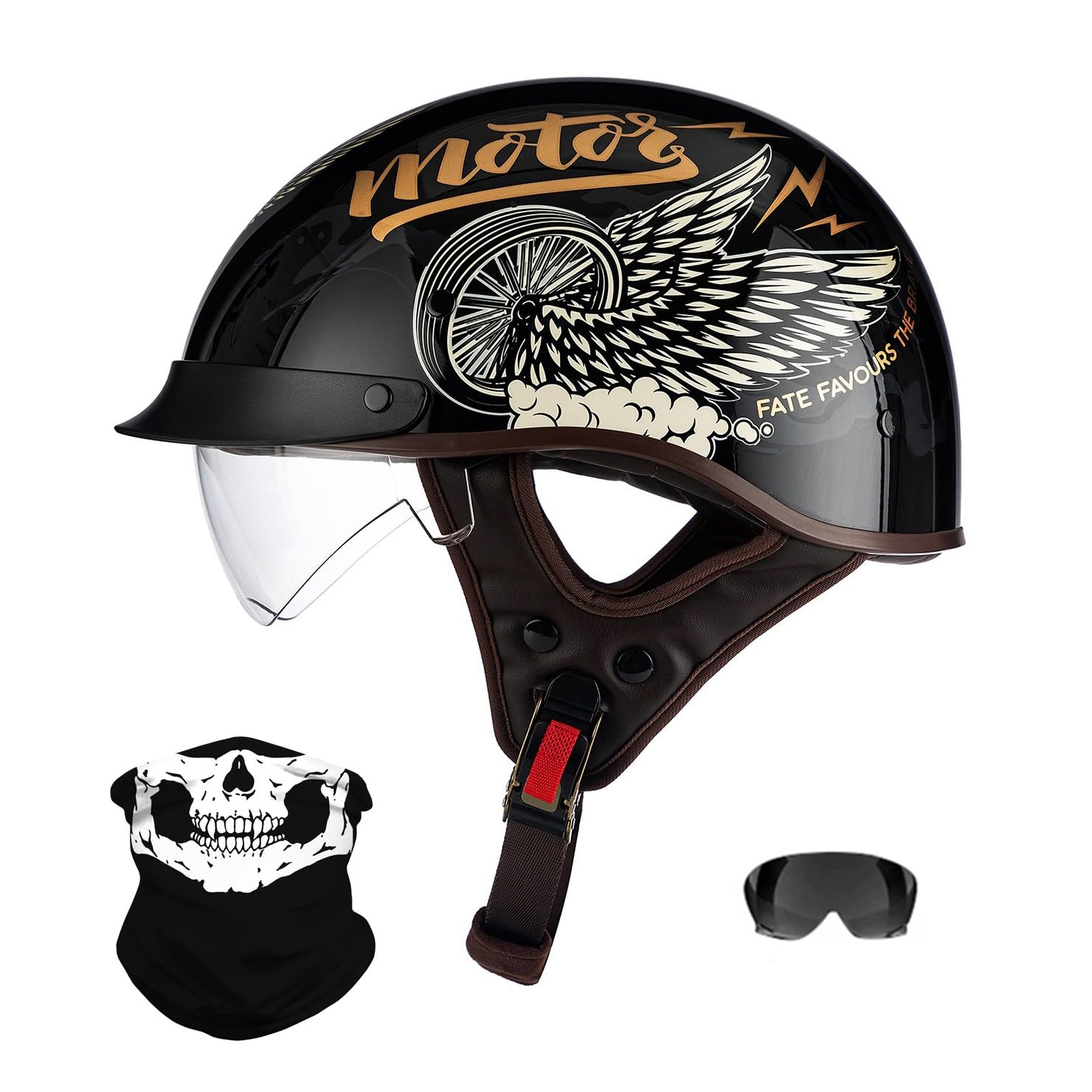 URYWTXY Vintage German Style Motorcycle Half Helmet, ECE Approved Bicycle Scooter Skateboard Helmet, Half Open Face Helmet, for Motorbike Scooter Chopper Moped Scooters, for Men Women