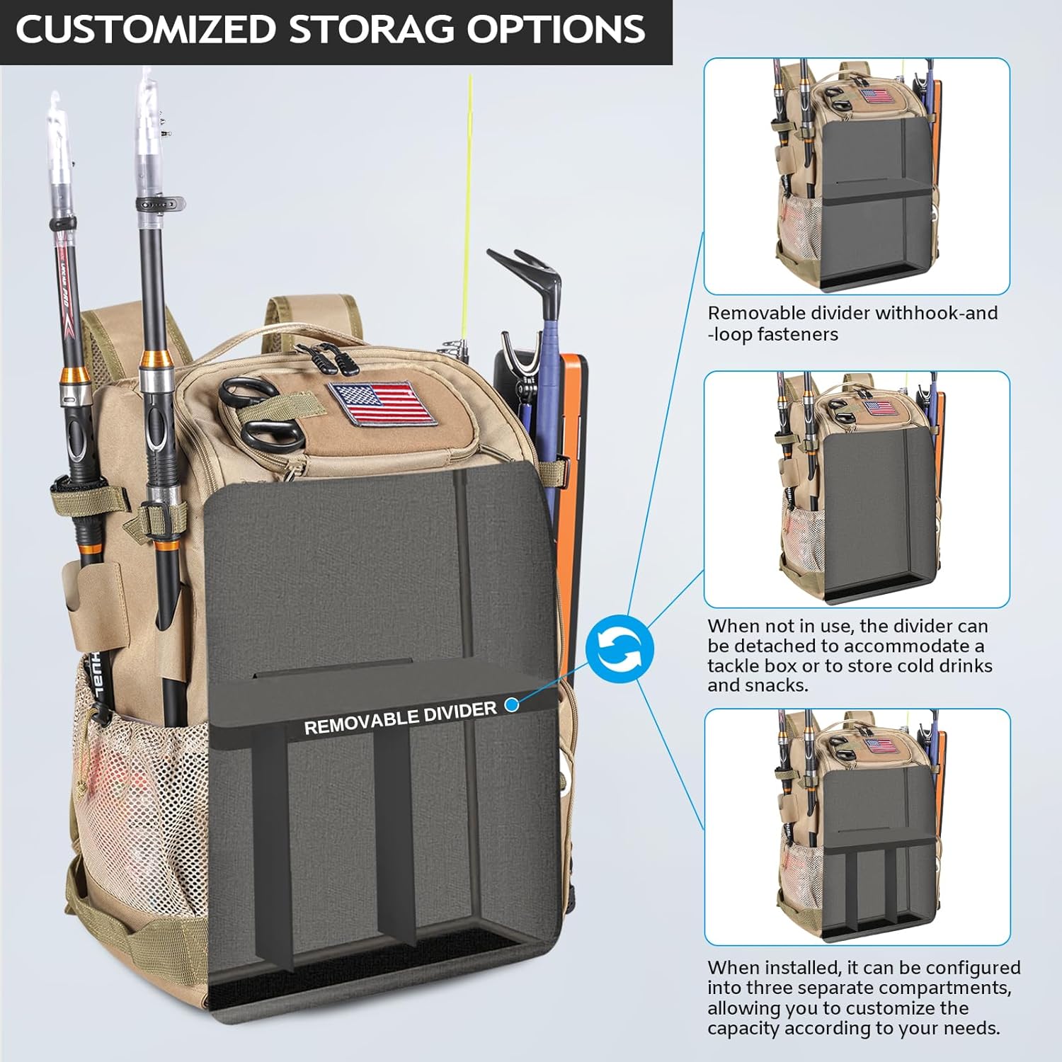 Vomgomfom 37L Fishing Backpack with Fully Waterproof Insulated Lining,Military Survival Molle Back Pack with Laptop Compartment,Earthy Yellow