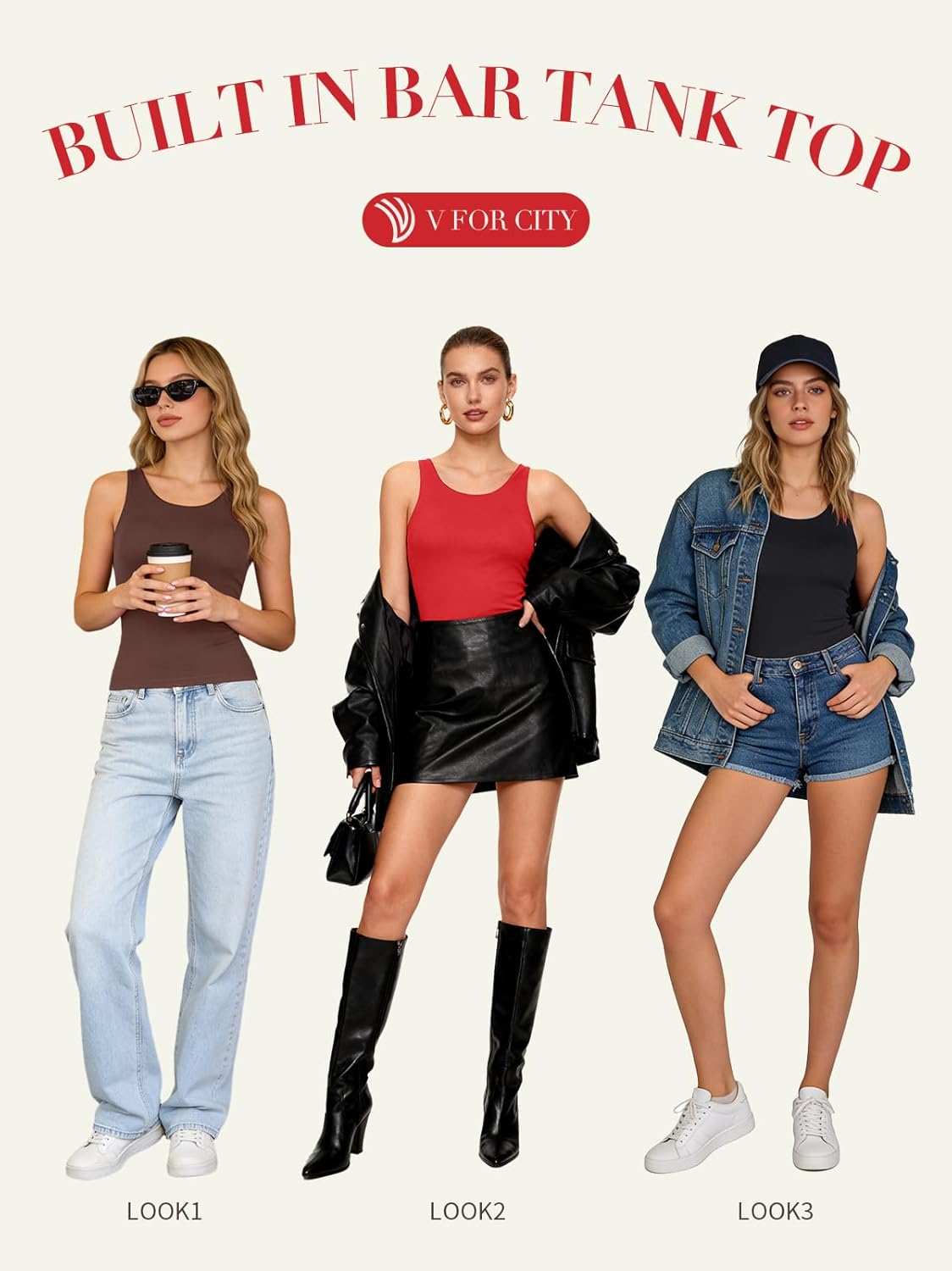 V FOR CITY Women Built in Bra Tank Top Seamless Padded Camisole Scoop Neck Going Out Tops Basic Cami Shirt - Image 5