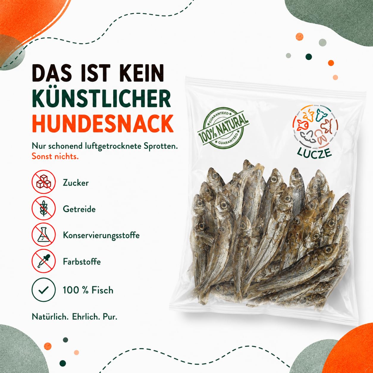 Getrocknete Sprotten für Hunde & Katzen, 100% Fisch, natürlicher Fischsnack & Kausnack, reich an Omega-3 Fettsäuren, Monoprotein, ohne Zusatzstoffe, getreidefrei, Hundesnack & Katzensnack (1kg)