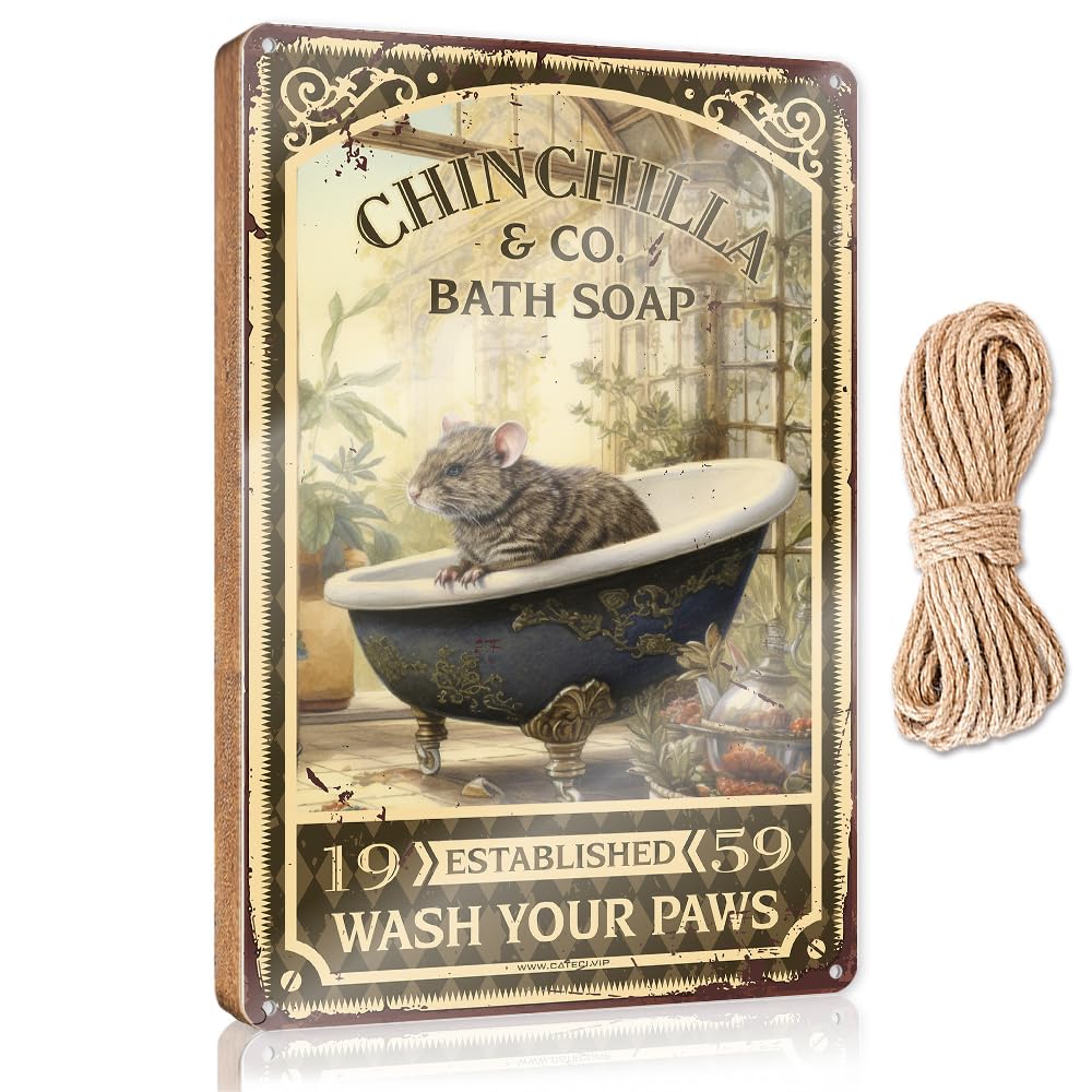MAHQPZXSF Sign Front Door Decor Chinchilla Bath Soap Wash Your Paws Wooden Sign Porch Decorations Outdoor Spring Decor(15X28CM)