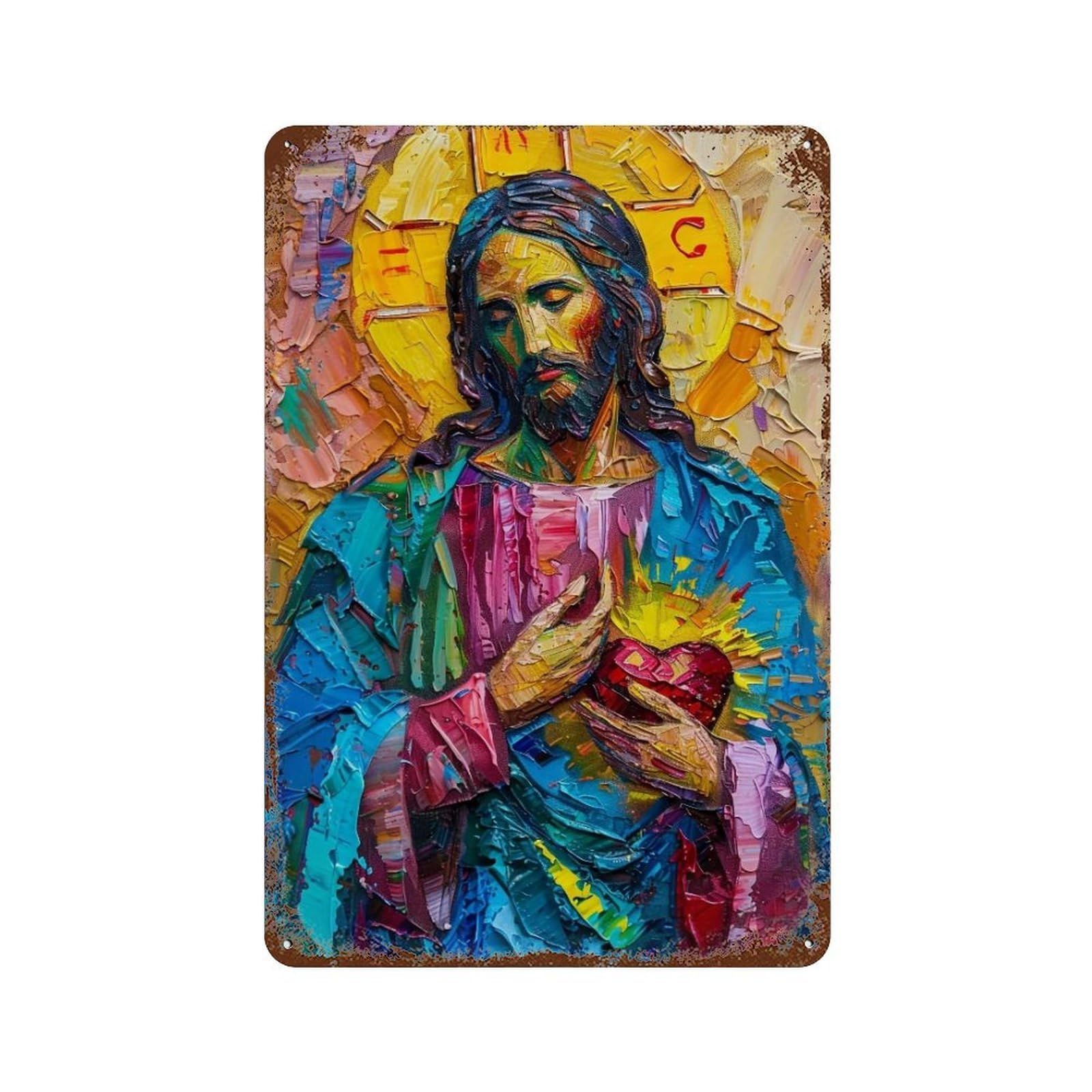 YHGERTKU Sacred Heart of Jesus 01 Wall Art Retro Iron Vintage Metal Tin Sign Poster Modern Decor for Living Rooms Gift 30x20cm