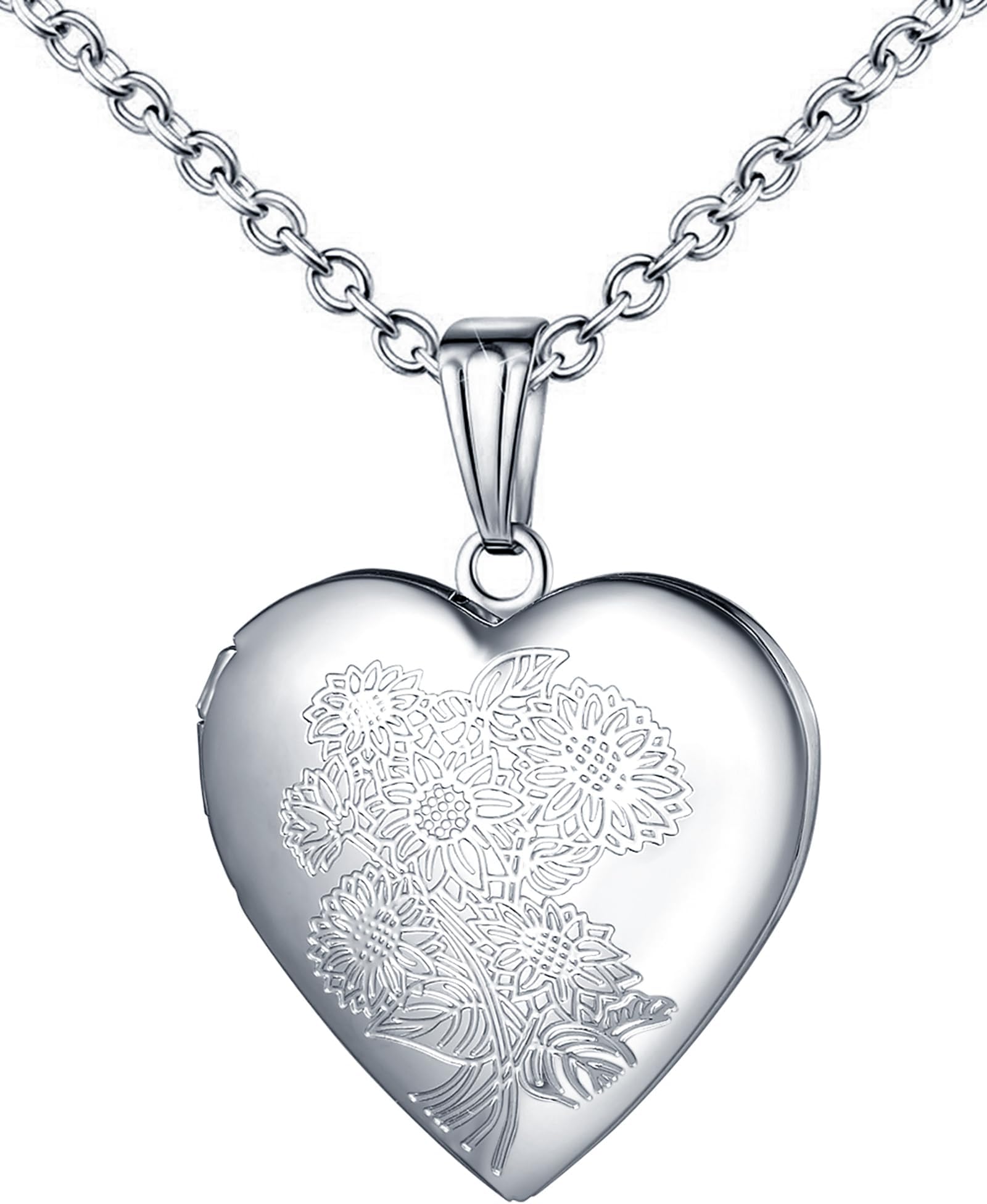 YOUFENG Love Heart Locket Necklace That Holds Pictures Engraved Always in My Heart Memories Photo Lockets (LLL locket necklace)
