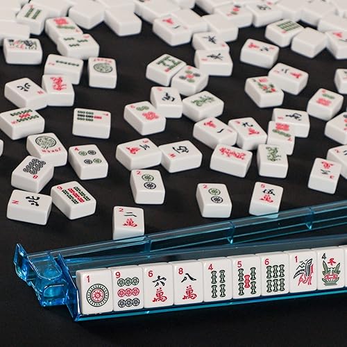 Miniatura 6 de GUSTARIA Mahjong Mat, tapete de juego con bolsa de transporte y dados (negro, 35 pulgadas de largo x 35 pulgadas de ancho), Mah Jongg estante y
