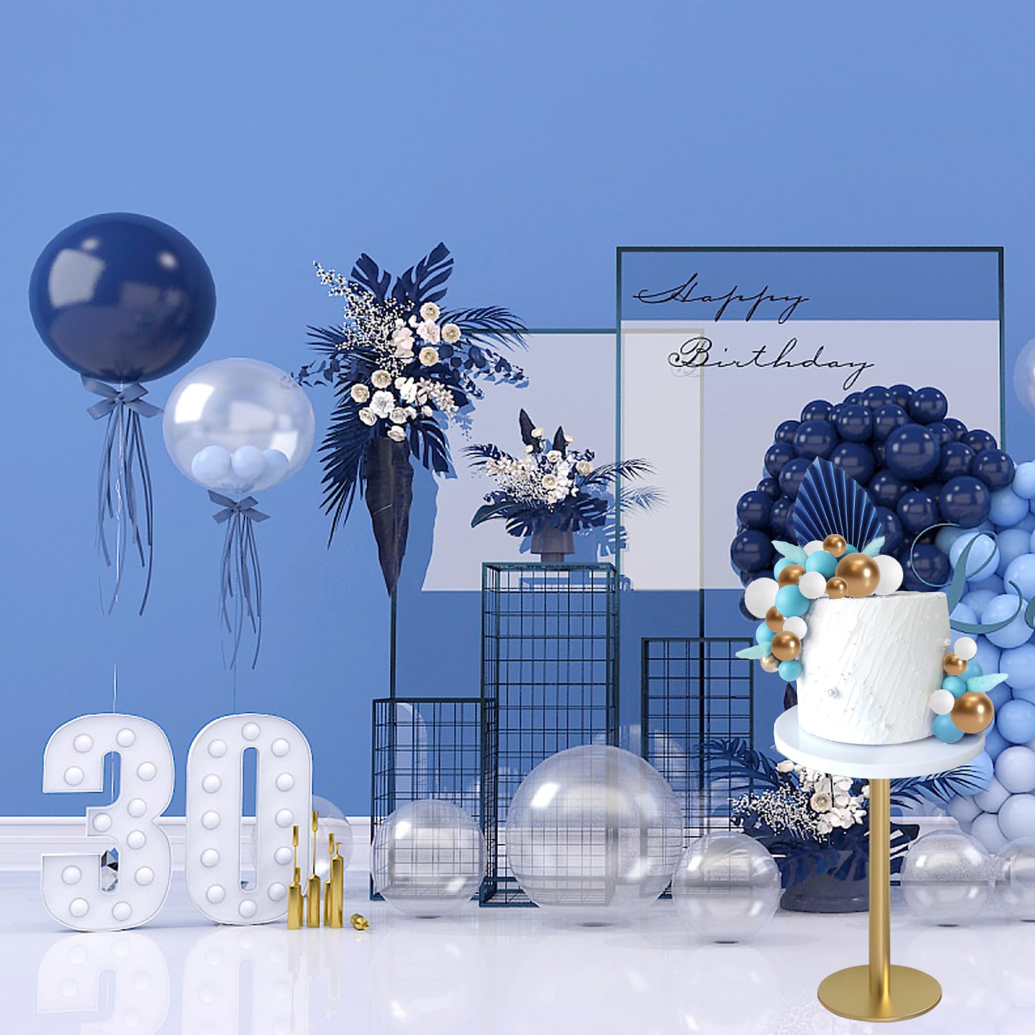 108 Stück Kugel-Kuchendekorationen Aus Schaumstoff – Blau & Gold, 5 Größen (1,5–4 Cm)