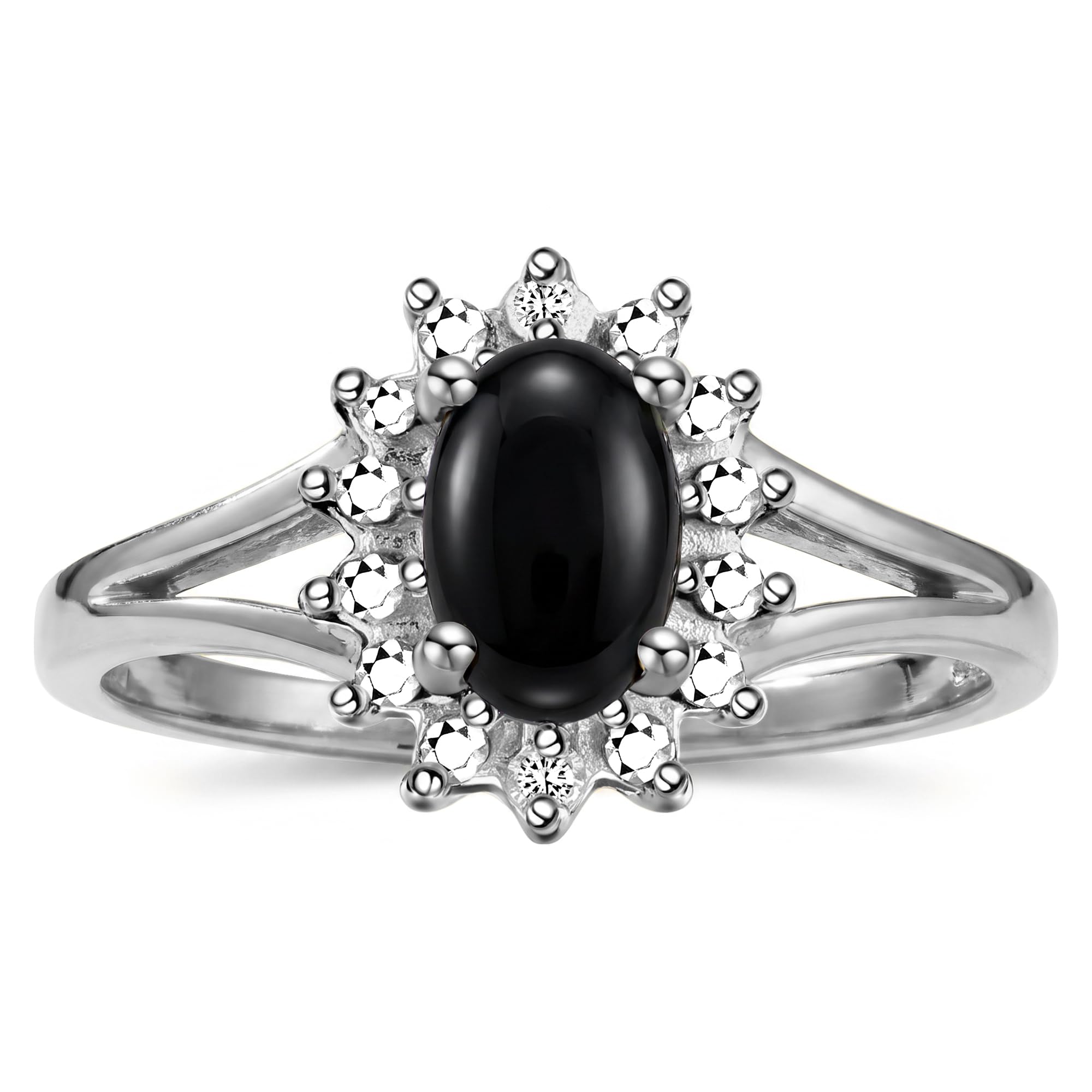 Rylos Halo Ring: Diamond Birthstone with 6X4MM Oval Gemstone - Women's Jewelry in Sterling Silver - Stunning Diamond Ring Sizes 5-10