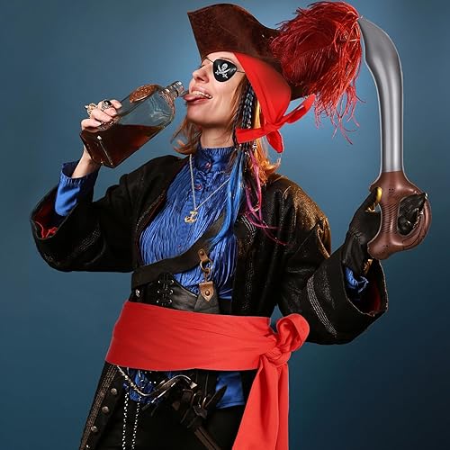 Miniatura 4 de Juego de 5 accesorios de disfraz de pirata, accesorios de fiesta de pirata, incluyendo diadema de pirata, cinturón, parche para ojos, collar, globo