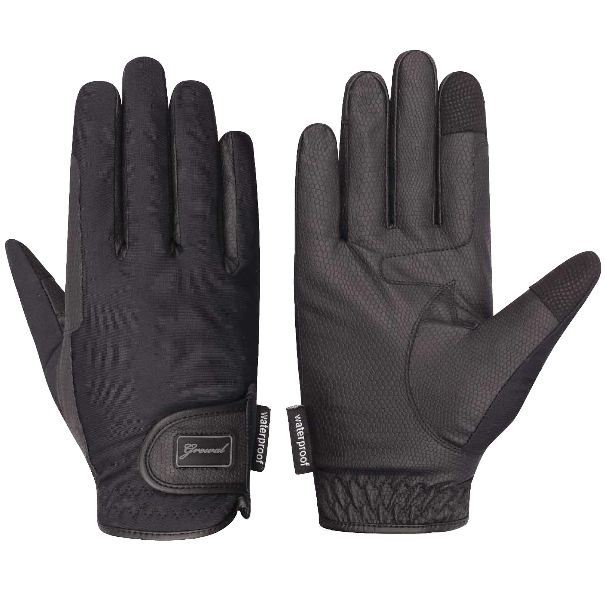 Lady Jane, Synthetic Leather, Waterproof, Equestrian Horse Riding Gloves, Black sz (X-Large 9)