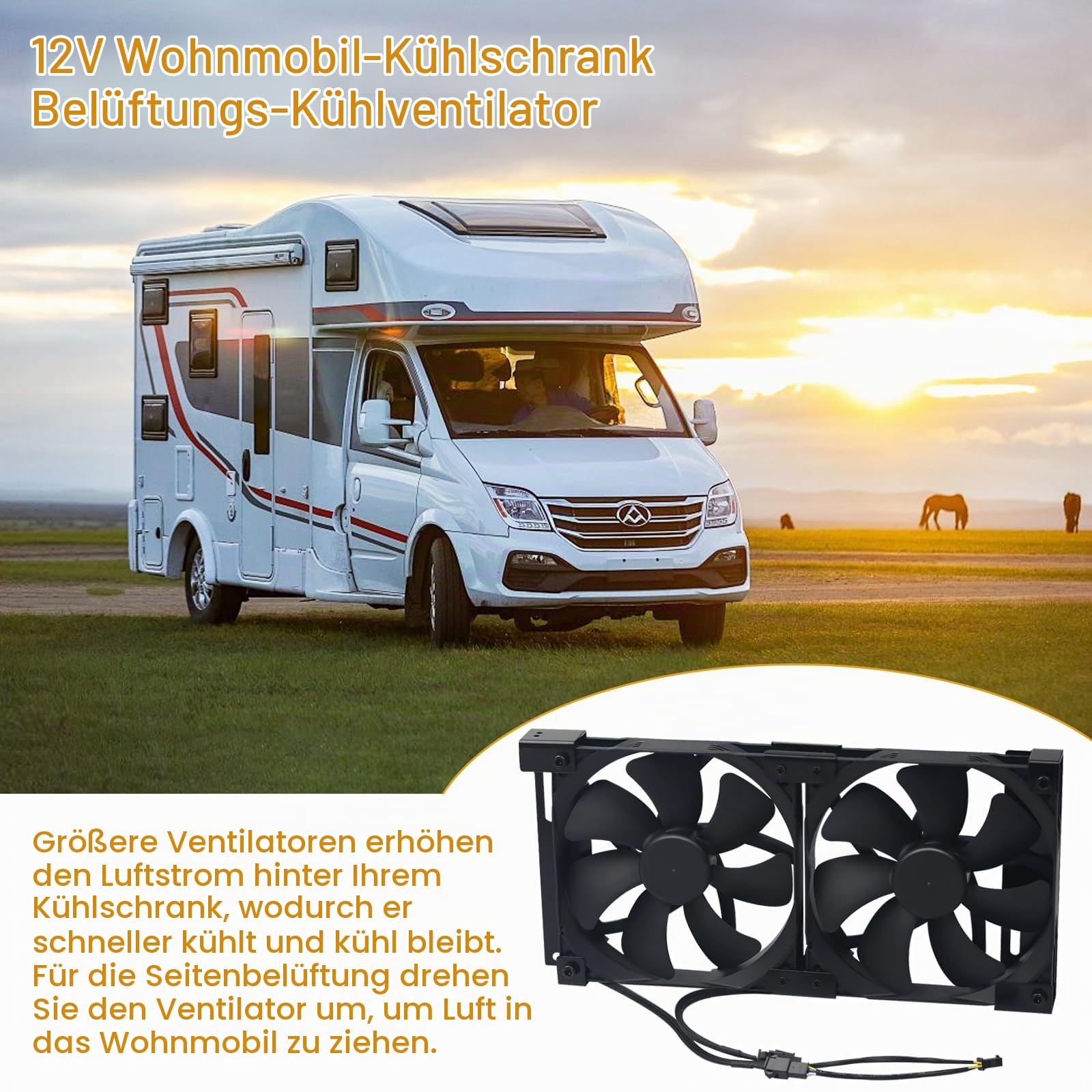 12 V RV-Kühlschrank-Lüfter, 140 mm, passend für Kühlschrank-Entlüftung und Lüftungsgitter, einstellbare Temperatureinstellungen, High-Tech-Fernbedienung mit manuellen/automatischen Modi, wasserdicht