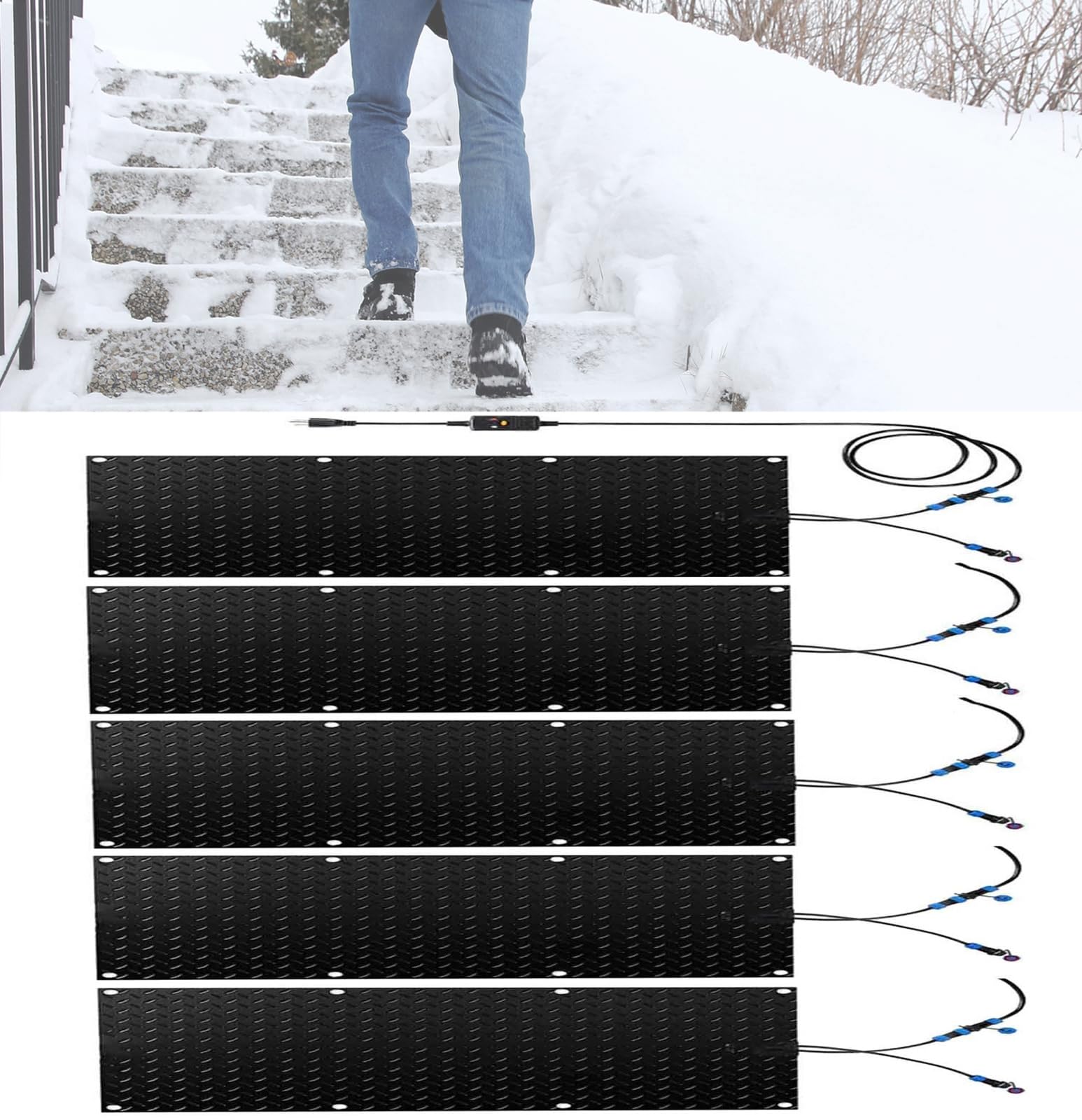 Outdoor Heated mat Walkway Snow Melting mats,1/2/3/4/5 pcs Outdoor Stairs- with Power Cord for Entrances Melting Mats Outdoor Stairs Non-Slip Winter Removal and Ice(5 Pcs-10x30in/(25.4x76.2cm))